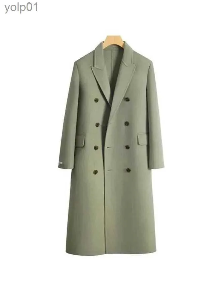 Trench-coat à col rabattu pour femme, tendance, tendance, automne-hiver, solide, doux, Long, 2023, L231112