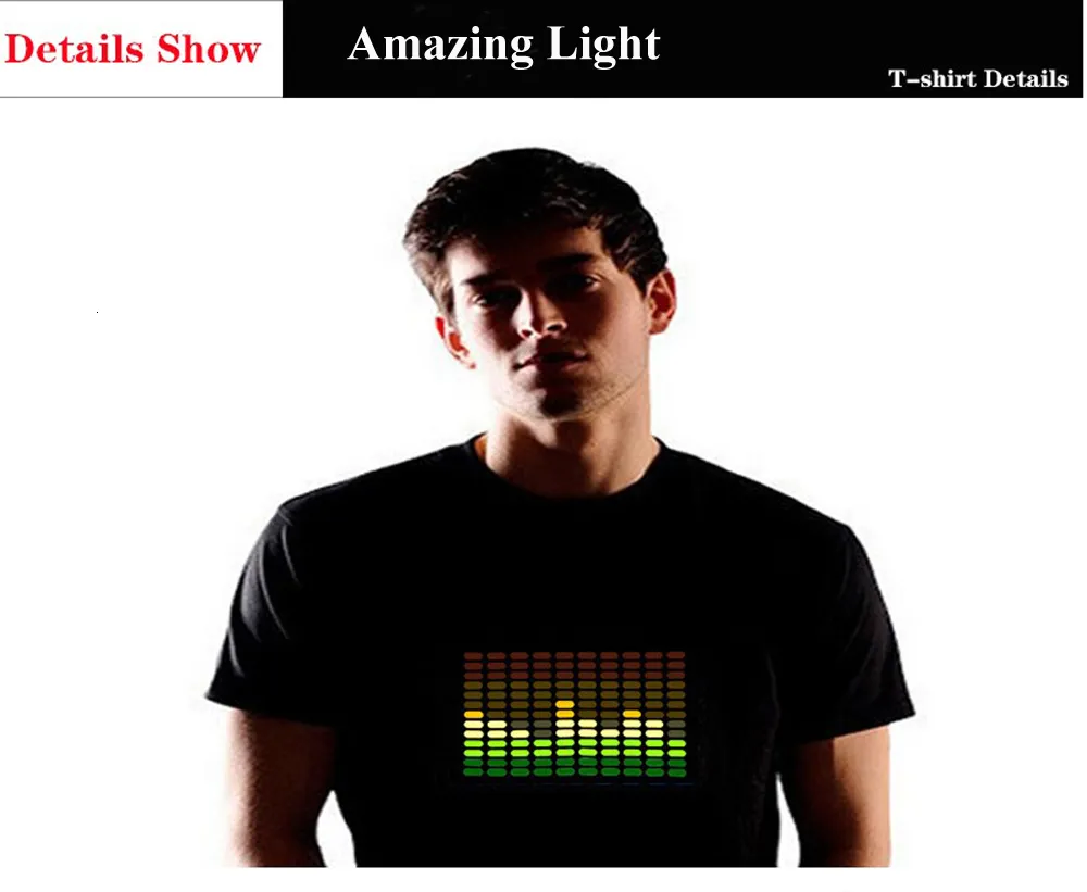 Sound Activated Mens T Shirt With LED Lights And Activated Design