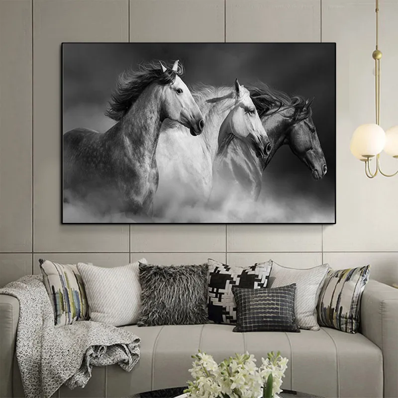 Três cavalos de corrida de cavalos artes de arte de artes de parede de arte para decoração de casa decoração de casa cuadros lona personalizada pinturas impressas