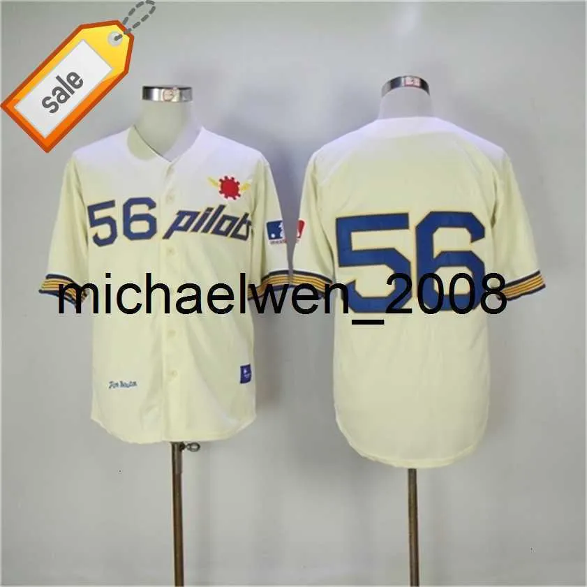 Mich28 1969 Jim Bouton Baseball Jersey Retro Cream 56 Jim Bouton Shirts Vintage Stitched Jerseys