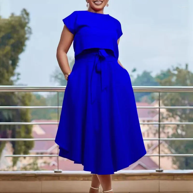 Arbetsklänningar kvinnor elegant kort ärm o-hals topp lång kjol matchning uppsättningar sommar afrikansk kostym vintage fast färg kontor två bit set