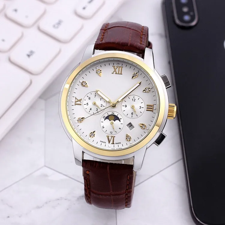 Longin Wristwatches for Men 2023 New Mens 시계 40mm 6 개의 바늘 자동 기계식 시계 최고 럭셔리 브랜드 스트랩 달달 위상 남성 패션 Montre de Luxe