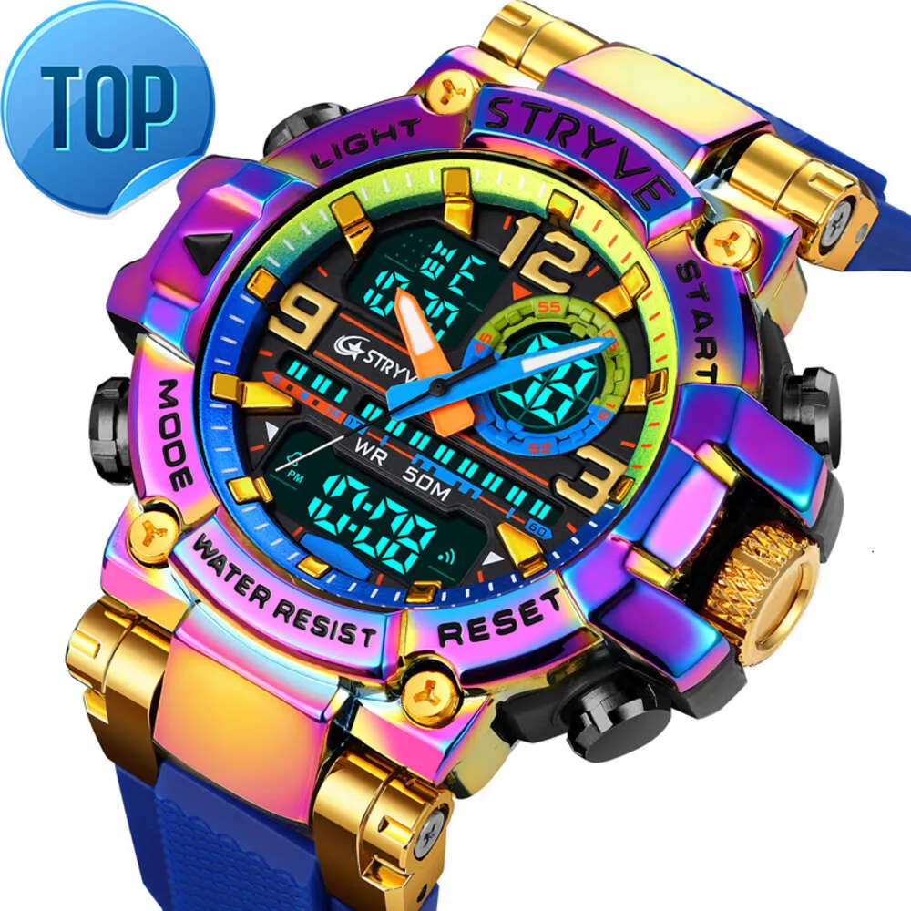 5Atm Top Brand Stryve Watches S8025 Men's Cool Colorful Sports Digital klockor Fashion Designer Dual Movement Men's Wrist Watch