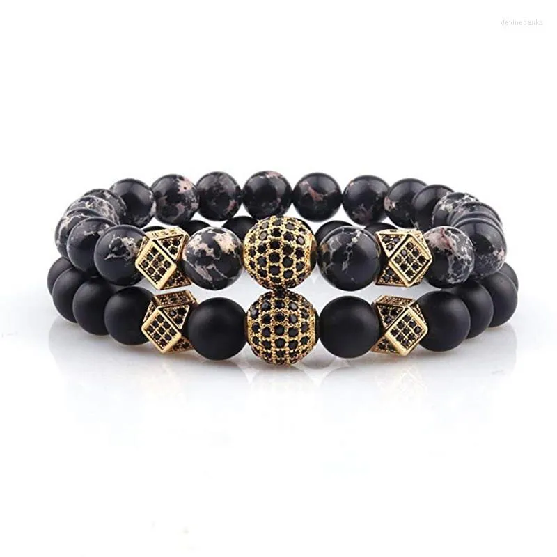 Brin 2 pièces/ensemble blanc noir pierre de lave perles Bracelets Couple impérial guérison équilibre Bracelet bijoux cadeau pour amoureux femmes M