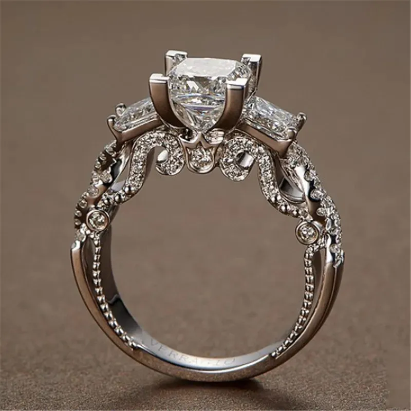 Anéis de casamento vintage princesa corte laboratório diamante anel 925 prata esterlina banda de noivado para mulheres nupcial festa fina jóias 231110