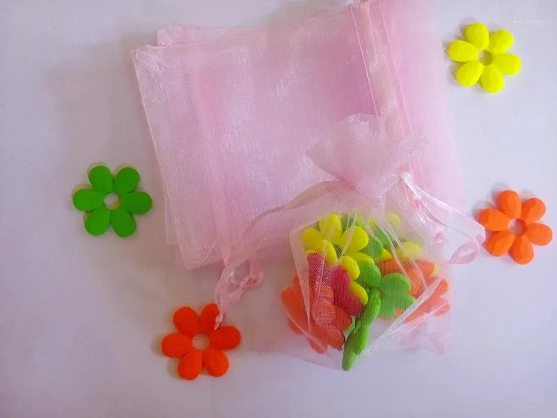 Mücevher Torbaları 200pcs 25 35cm Pembe Organze Hediye Çantası Ambalaj Ekran Torbaları Bilezikler/Kolye/Çar Mini İplik için Çizme Çantası