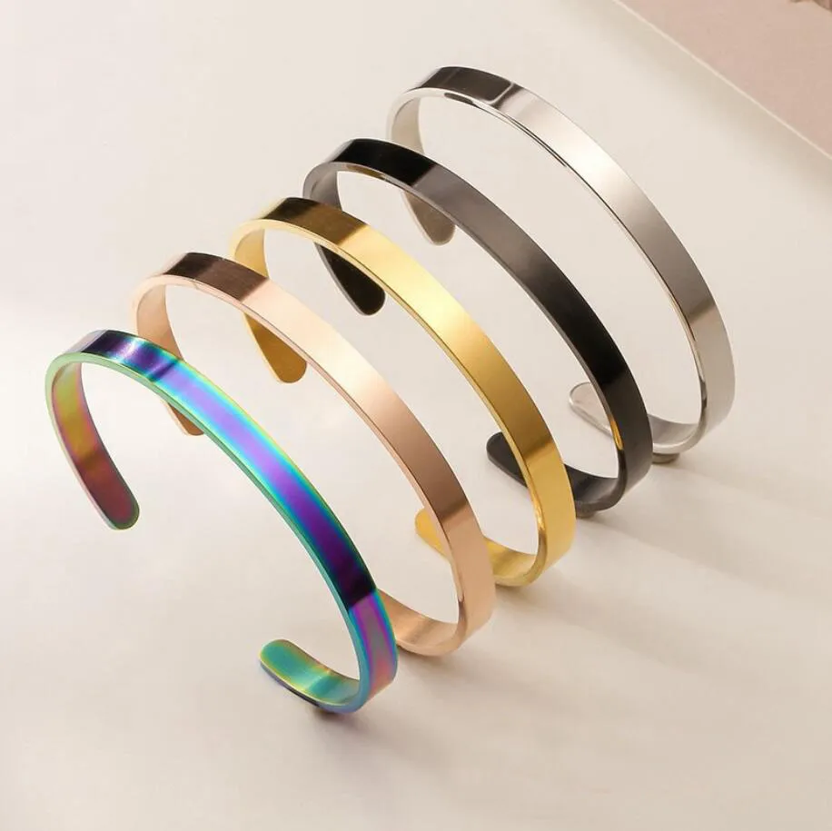 Enkla titanstål Bangles C-formade öppna armband rostfritt stål slät ansikte Öppnande armband bokstäver anpassad logotyp