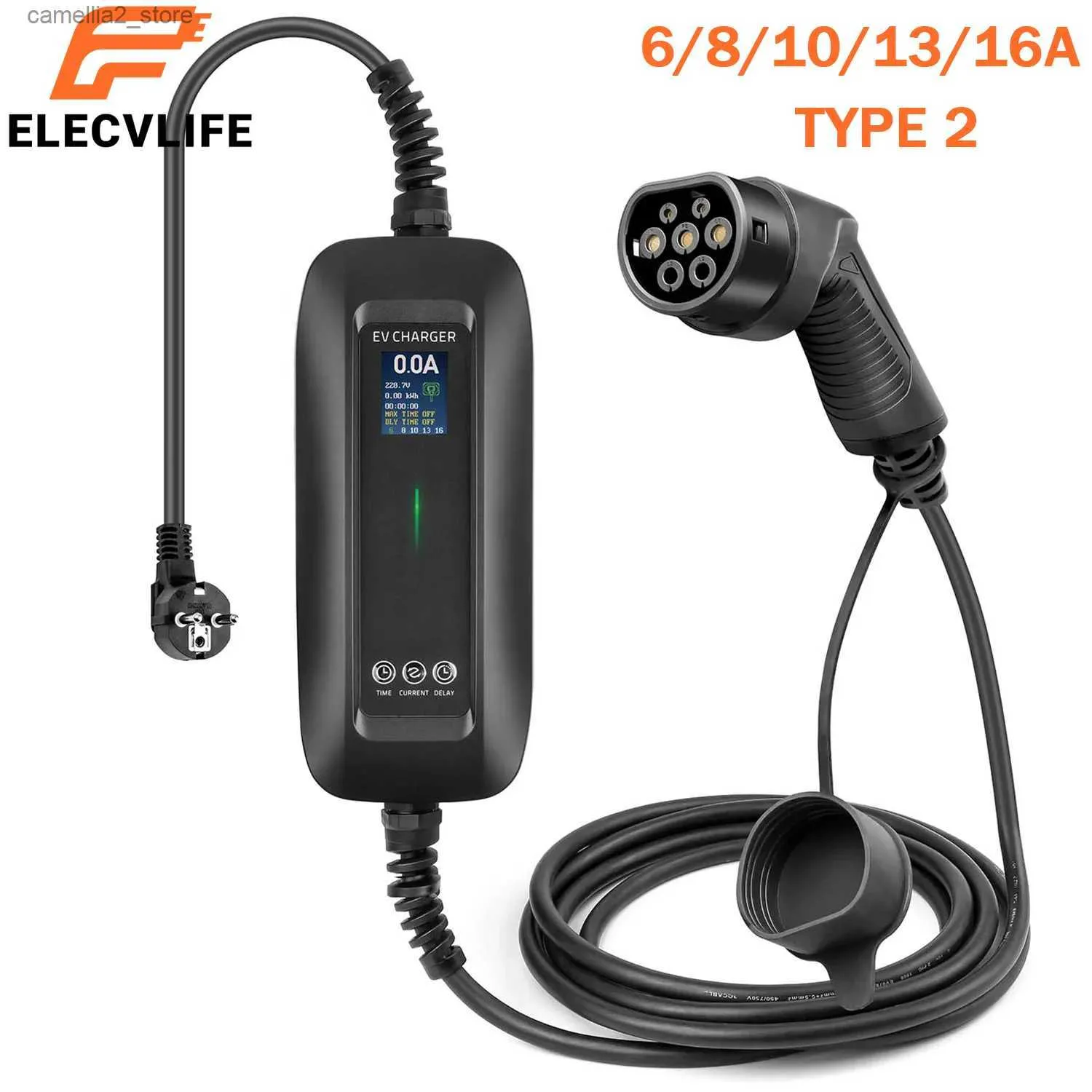 Electric Vehicle Accessories EV Laddare Typ 2 Electric Vehicle Charging Cable Timed Portable Charger för elbil 3,6 kW 6/8/10/13/16A IEC 62196-2 EVSE Q231113