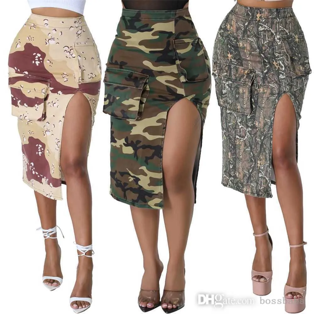 Street Trend Women Dresses Designer 2023 New Camouflage Split tredimensionell fickomslag Höftkjol 3 färger