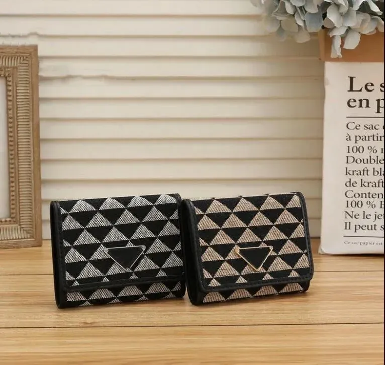 CC Short Wallet Card Holder Mini Woman Men Wallets Square Holders Checkered Pattern Triangle Genuine Leather Fashion Handbag Clutch Bags Purse