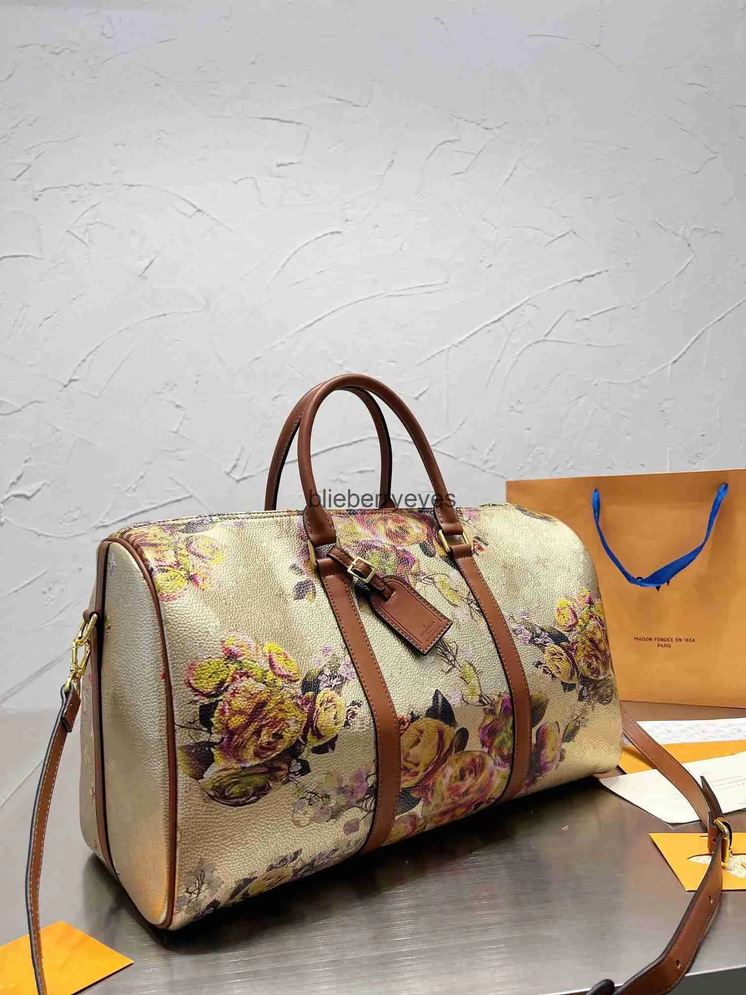 Borse Borsa alla moda di qualità Fiori dorati Borse da viaggio Maniglia per bagagli Borse da lavoro per gentiluomini con tracolla Praiseblieberryeyes