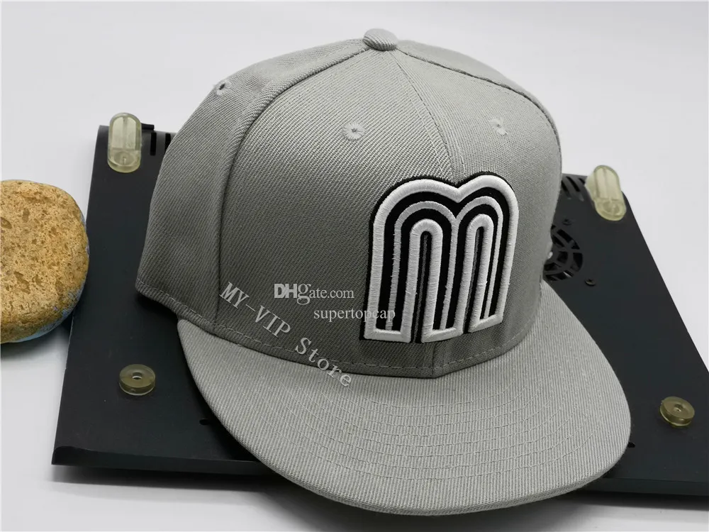 2023 Good Quality Mexico Fitted Letter M Gray Black Red Hip Hop Size Hats  Baseball Caps Adult Peak for Men Women Flat Full Closed Cap AR13-01