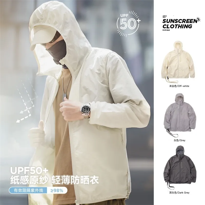 Trench da uomo Maden UPF 50 UV Full Zip Giacca con protezione solare Leggero Sottile Traspirante ripiegabile Giacca a vento da pesca Trekking Cappotto in pelle con cappuccio 230413