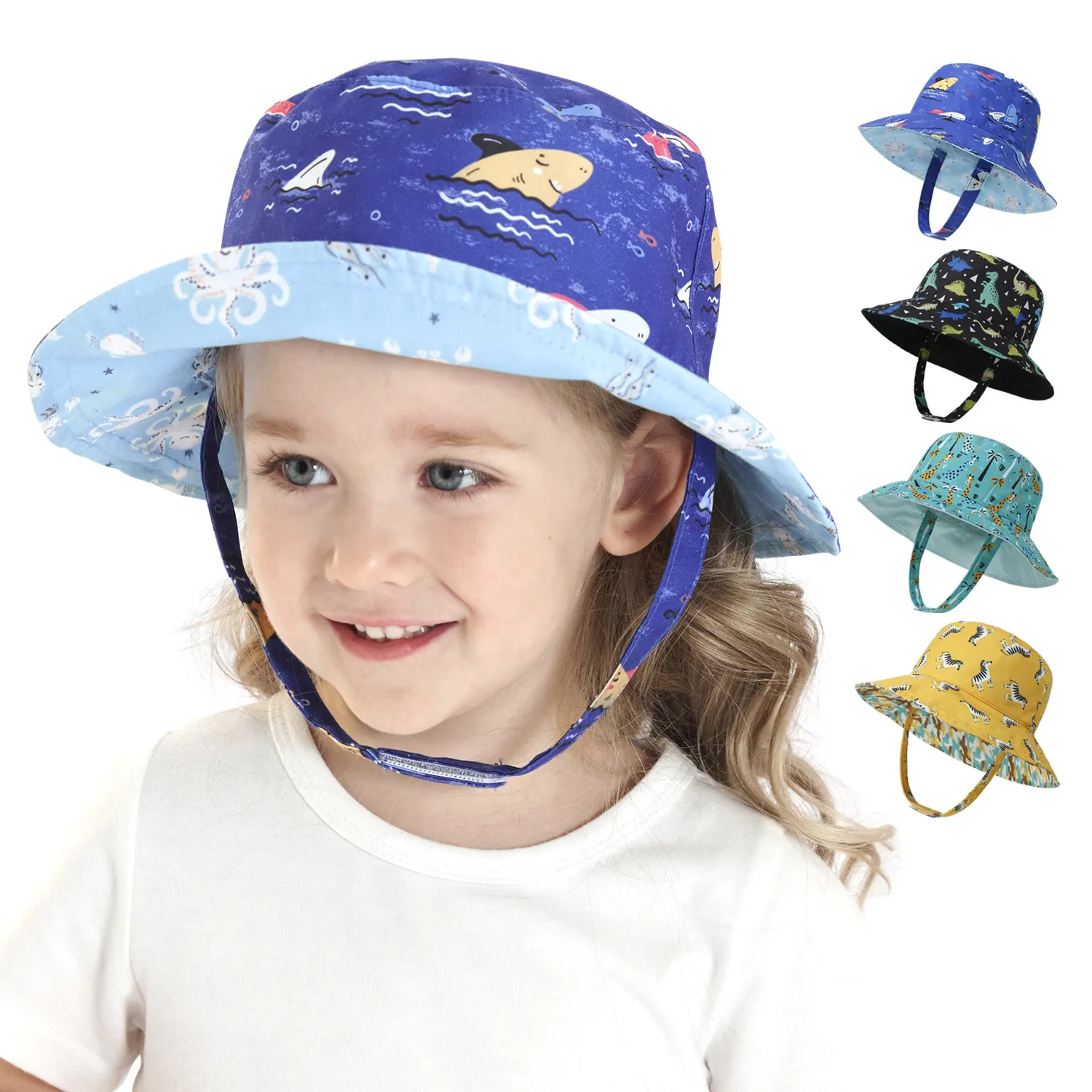 Chapeau Seau Marguerite Double Face + Manches - 56-58 Cm, Polycoton, Protection UV, Blanc/beige