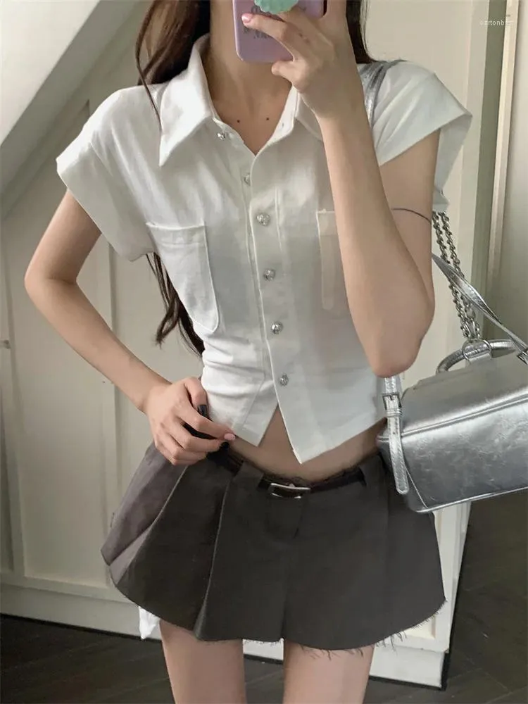 Work Dresses White Chic Short Sleeved Shirt Women's Summer Girl Tight Fitting French Waist Mini Skirts Top