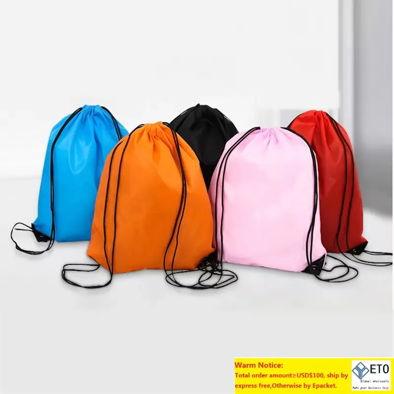 Creative Portable Drawstring Backpacks Solid Color Sports Fashion String Folding Drawstring D210 Polyester Storage Handle Bags VT1625