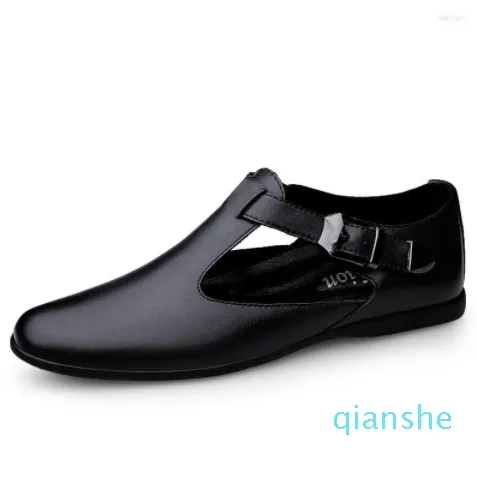 Sandales d'été en cuir de vache pour hommes, chaussures de marque noires, faites à la main, rétro, marron, respirantes, légères, plates, classiques