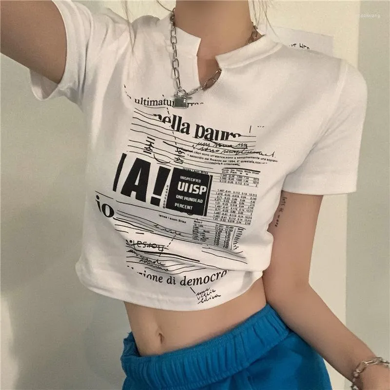 Women's T Shirts White V-neck Short Sleeve T-shirt Women's 2023 Summer Slim-fit Style Spice Girl Crop Top