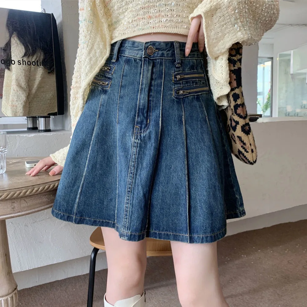 Skirts 4XL Denim Skirt Women Vintage 90s Streetwear Korean Fashio High Waist Jean Skirt Harajuku E-girl Clothes Mini Sexy Pleated Skirt 230413