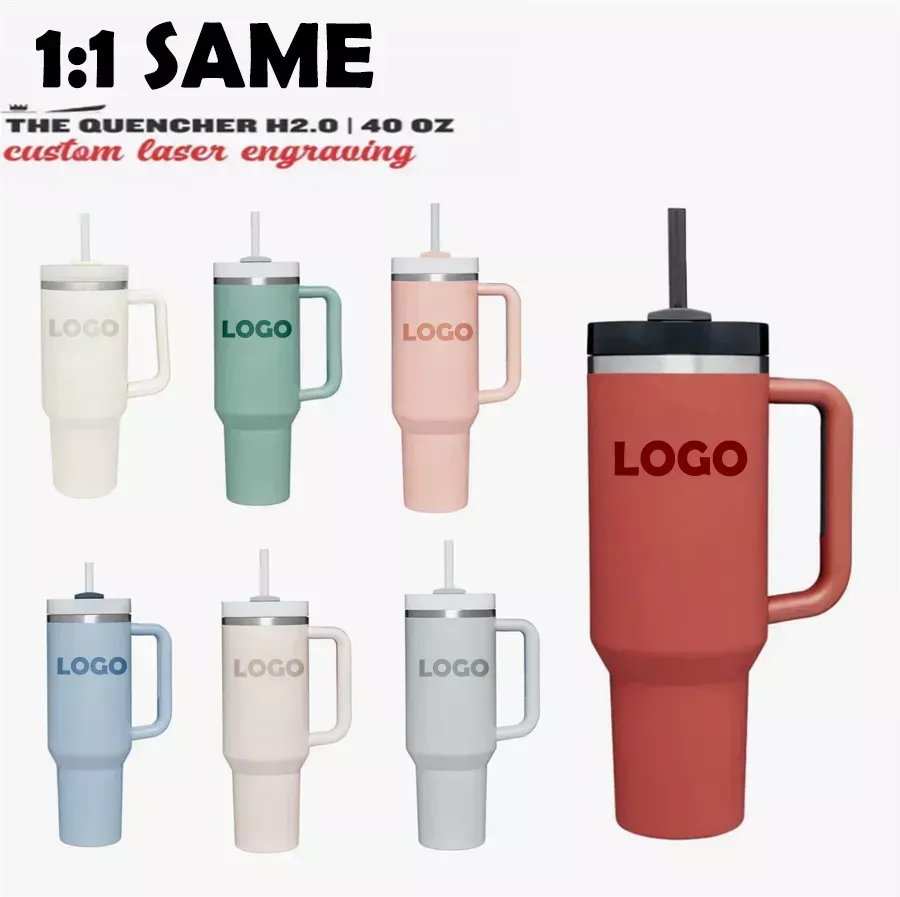 Med logotyp 40oz rostfritt stål tumlare med handtag locket halm stor kapacitet öl mugg vatten flaska utomhus camping koppar vakuumisolerade drickande tumlar oss lager