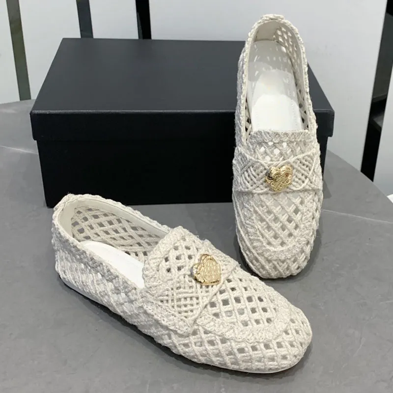 Womens Mesh Dress Shoes, Designer Woven Straw Crochet Sandals, Slip On