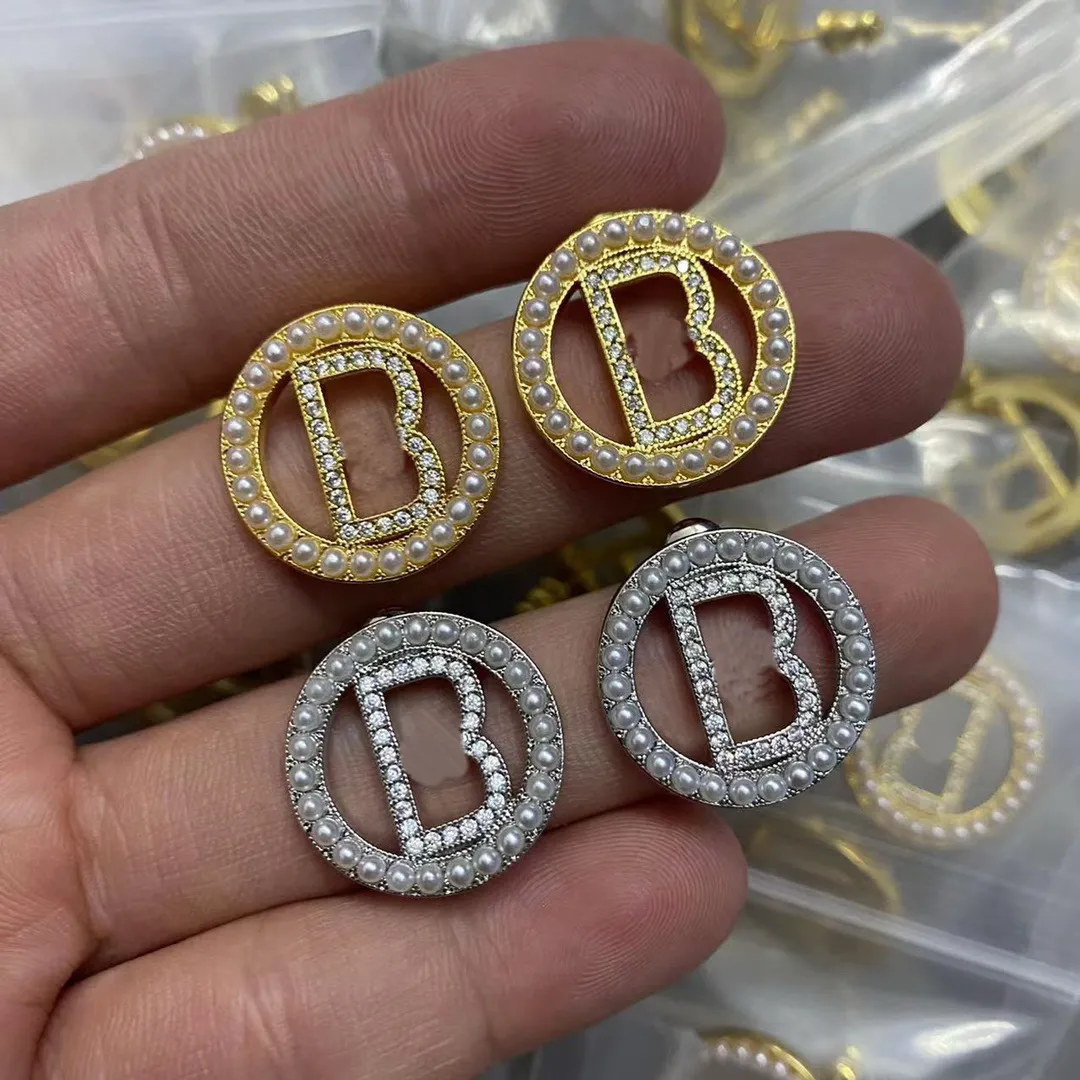 Hoop Diamond B Lettres Boucle d'oreille Goujons Marque Pendentif brillant non-décoloration Lustre Boucles d'oreilles Femmes Hommes Goujons d'oreille Designer Bijoux BBE2 - 07