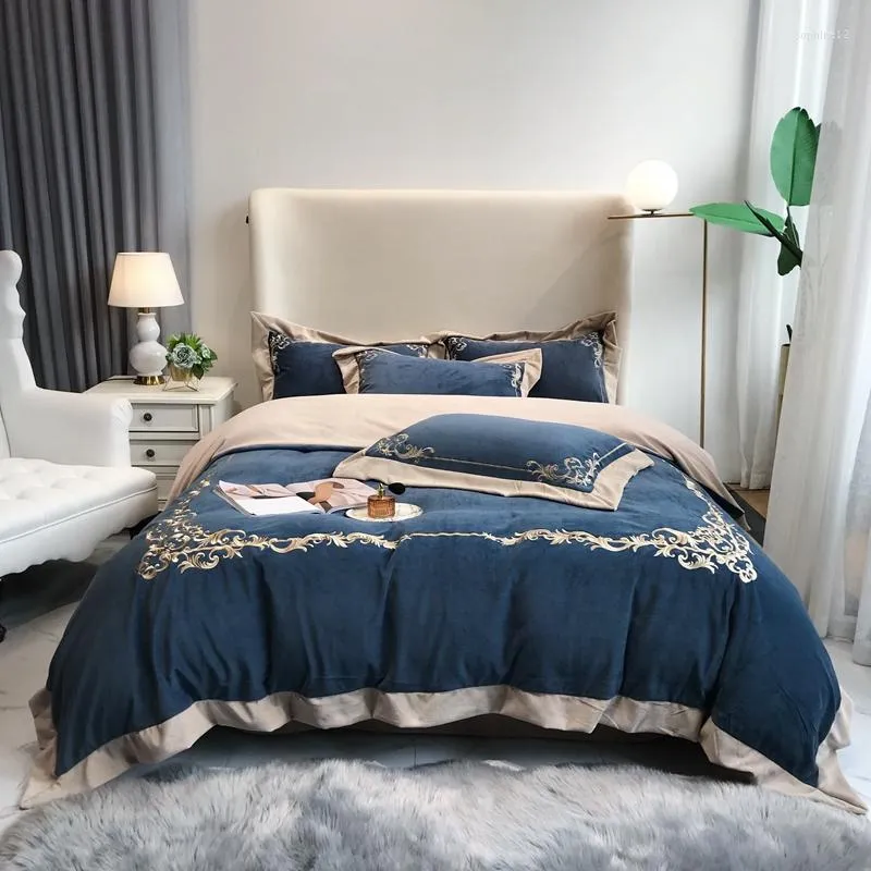 Bedding Sets Velvet elegante bordado de bordado de bordado lençóis de lençóis planos