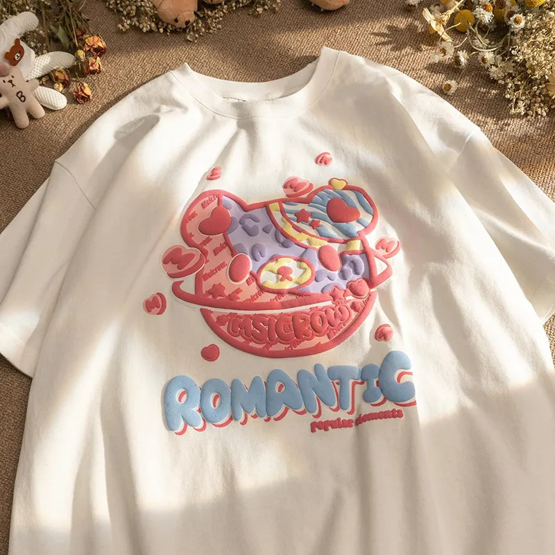 T-Shirt Femme Sweats À Capuche Surdimensionné Harajuku Ours Ras Du Cou Sweat Femmes Lettre Impression Pull Mignon Lâche À Manches Longues Tops Pour Filles Ados 230413