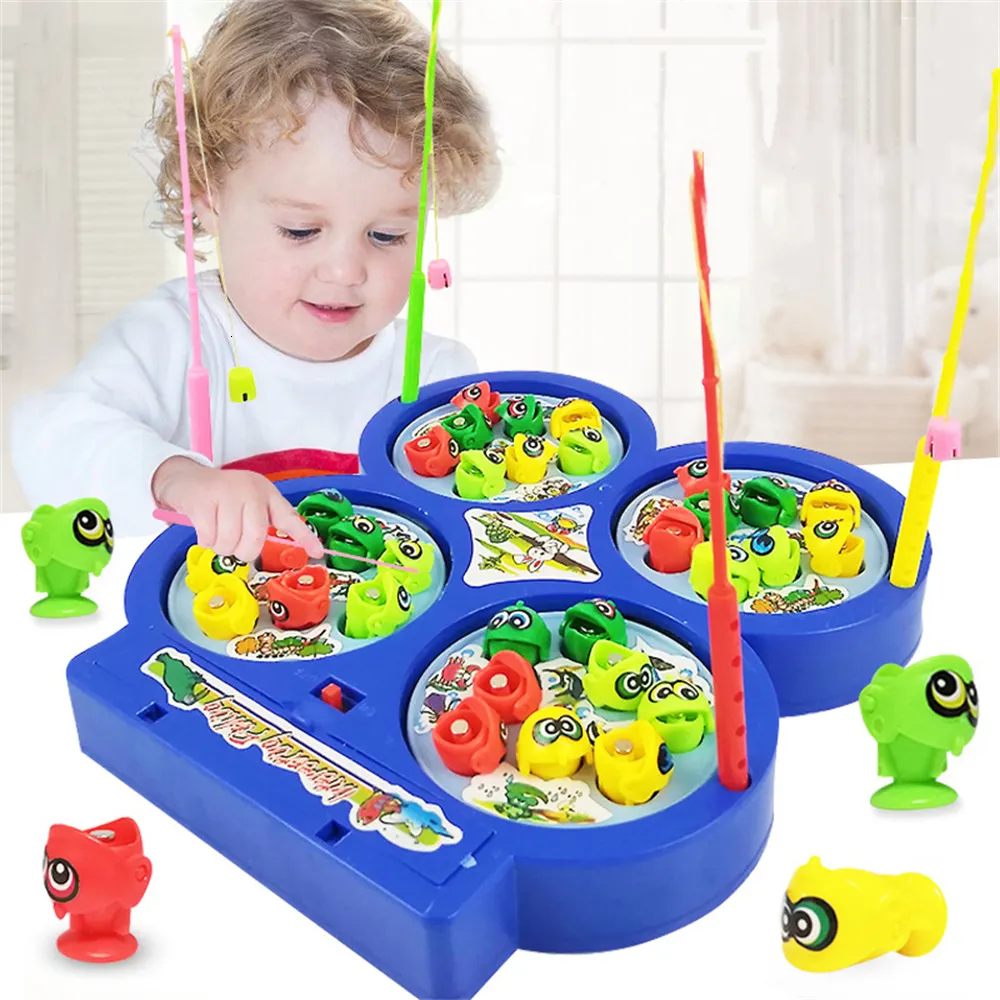 Intelligenzspielzeug Kinder Angelspielzeug Elektrisch rotierendes Angelspiel 4 Fischplatten-Set Magnetisches Outdoor-Sportspielzeug für Kinder Geschenke jogo pesca 230412