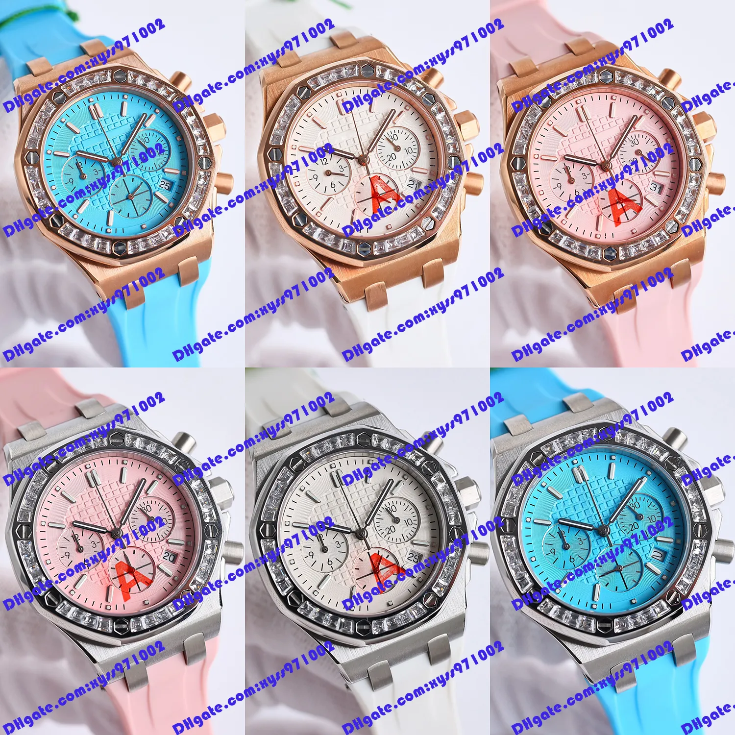 6 Model Watch Quartz Electronic Movement Women's Watch 37mm Pink Dial Diamond Bezel Gold Rubber Strap Sapphire Glass Men's Watch Timer Function 26231or.zz Armurwatch