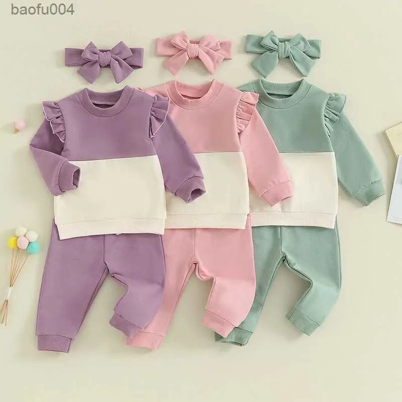 Clothing Sets Spring Autumn Kid Newborn Baby Girl Clothes Sets Long Sleeve Ruffles Sweatshirts Pants Headband Casual Outfits