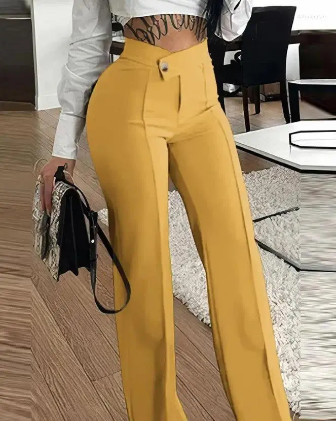 2023 Elegant Buttoned Straight Leg High Waist Bootcut Pants For Women For  Work And Office Basic Streetwear Clothes From Dahuangtao, $21.62