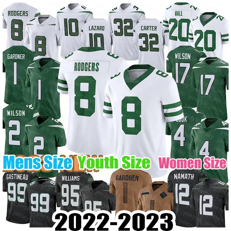 Zach Wilson Fußballtrikot Aaron Rodgers Ahmad Sauce Gardner New Yorks Garrett Wilson Jetes Quinnen Williams Allen Lazard Dalvin Cook Mark Gastineau A01