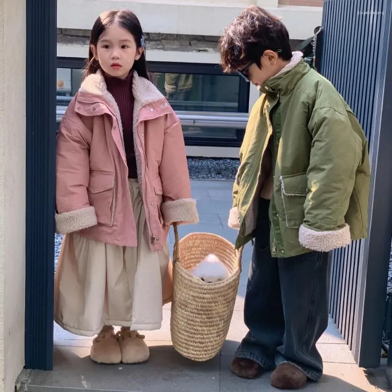 Manteau en duvet d'hiver pour garçons et filles, doublure en laine d'agneau, veste à col roulé, Parkas pour enfants, épais et chaud, 2023