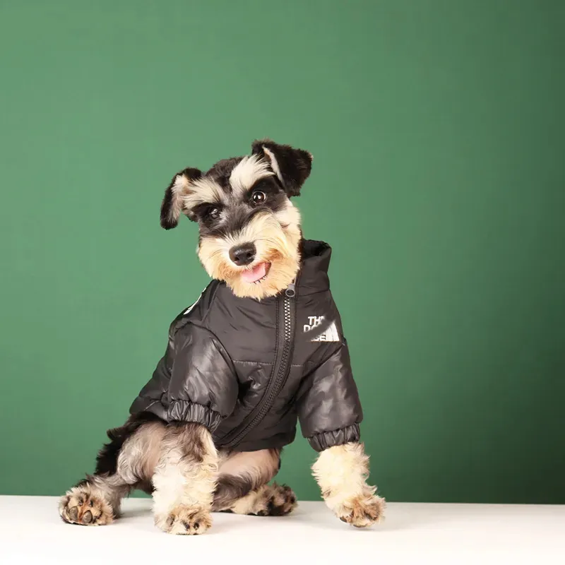 Perros cálidos Chaquetas Cara de perro Diseñador Ropa para perros Invierno Grueso A prueba de viento Ropa para mascotas Para Pequeño Mediano Grande Schnauzer Bulldog Francés Negro