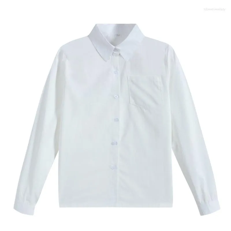 Damen Blusen Mode Frauen Weißes Hemd Langarm Casual Umlegekragen Bluse Lose Tasche Knopf Büro Damen Tops Pluis Größe