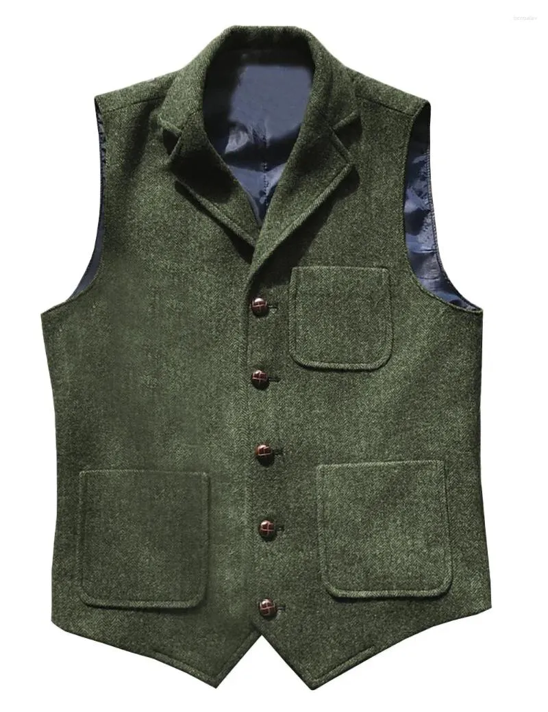 Men's Vests Men Vest Army Green Suit For Vintage Male Classic Steampunk Waistcoat Tweed Formal Business Banquet