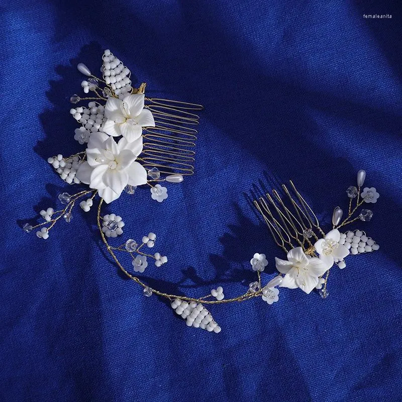 ヘアクリップ磁器の花の櫛ピン長ヘッドバンド