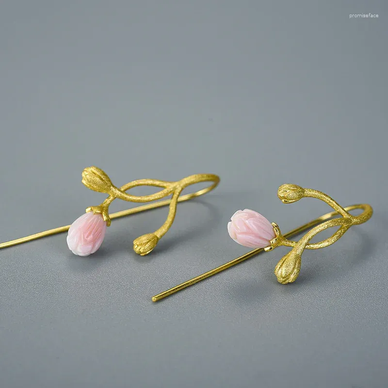 Pendientes de tuerca de plata de ley S925, joyería de flor de jazmín para mujer, chapado en oro Jade 925