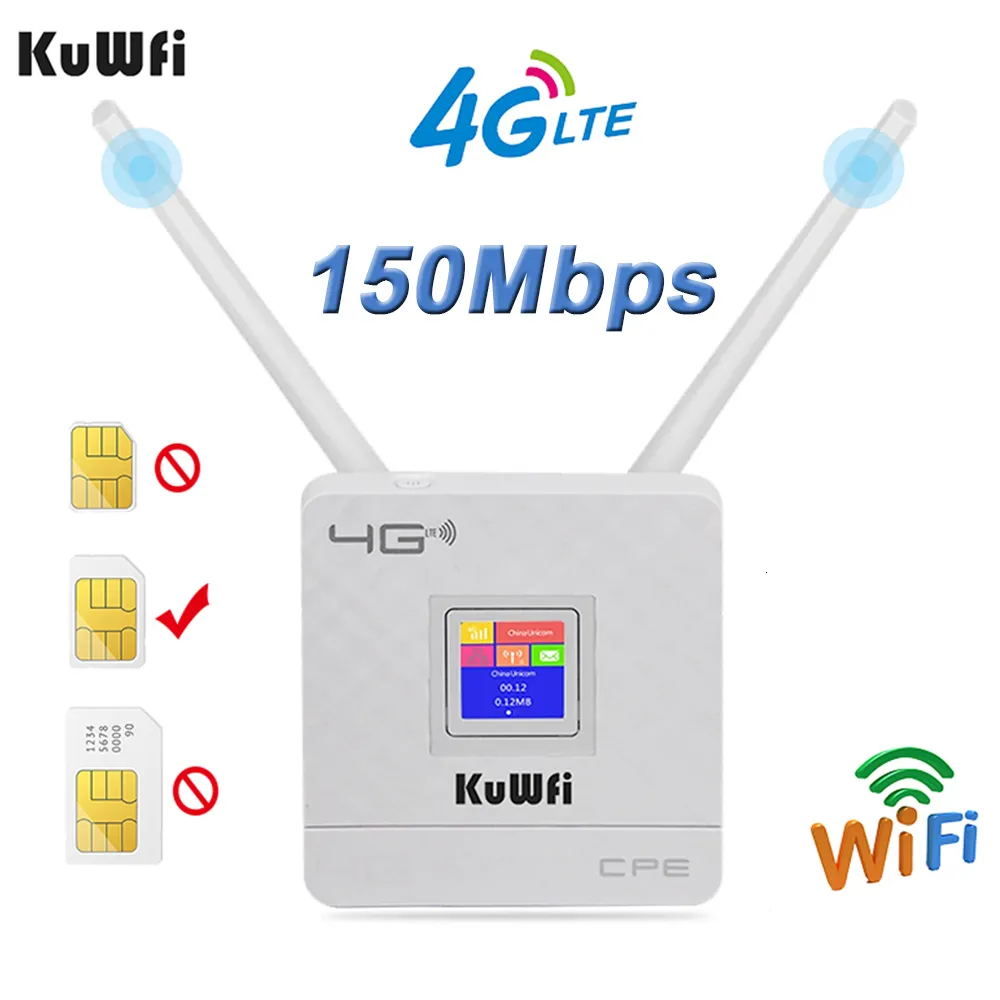 KuWFi Routeur 4G sim, 4G CPE Routeurs WiFi 300Mbps CAT4 SIM LTE Fonctionne  avec Une caméra IP ou Couverture WiFi extérieure avec Une Antennes