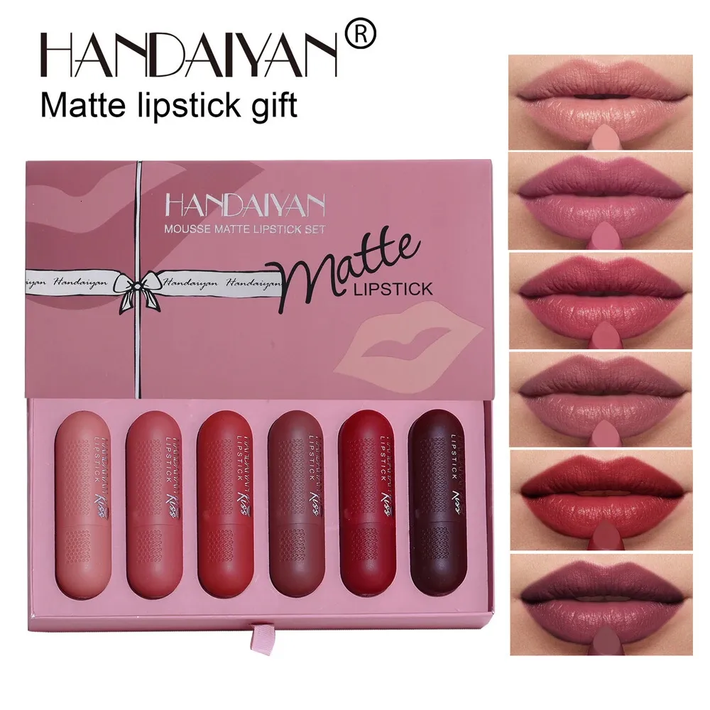 Lipstick Handaiyan 6Pcs/Set Matte Red Velvet Nude Lipstick Lip Gloss Makeup Long Lasting Moisturizing Waterproof 231113