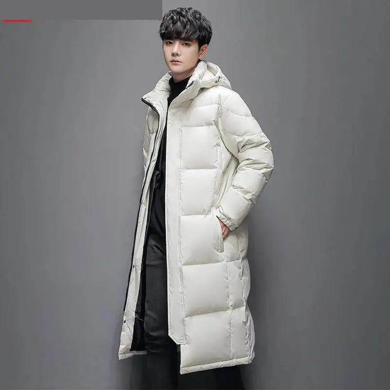 Men's Down Parkas S-3xl Mens White Duck Down Jacket Winter Male Coats Zipper Long Style Solid Hooded Thicken Windproof Outerwear Clothes Hy169 231113