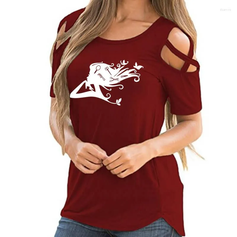 Damen-T-Shirts, süßes Schmetterlings-Mädchen, Druck, Frauen, T-Shirt, Sommer, Friseur, Liebhaber, Geschenk, Kreuz, schulterfrei, lässiges T-Shirt, Femme, Tops für Frauen