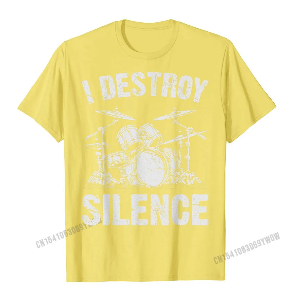 comfortable Custom T Shirts Brand New Summer Fall Short Sleeve O Neck Tops & Tees Cotton Fabric Youth Gift Tops Shirts I Destroy Silence Drumming Vintage Drummer Drumset Drum Set T-Shirt__91 yellow