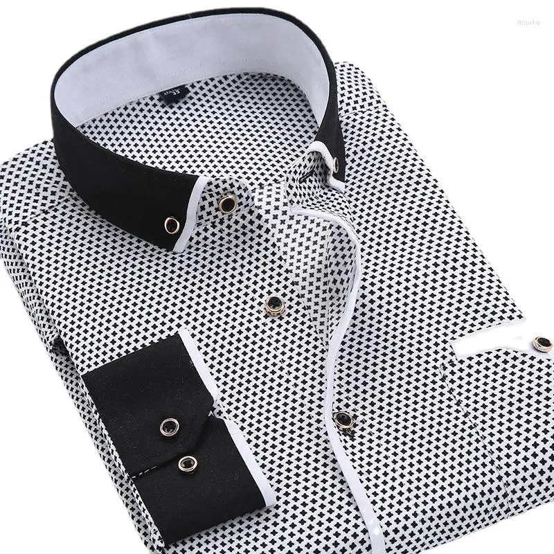 Camicie casual da uomo Camicia floreale button down da uomo Marca 2023 Abito da uomo nero slim fit a maniche lunghe di alta qualità maschile