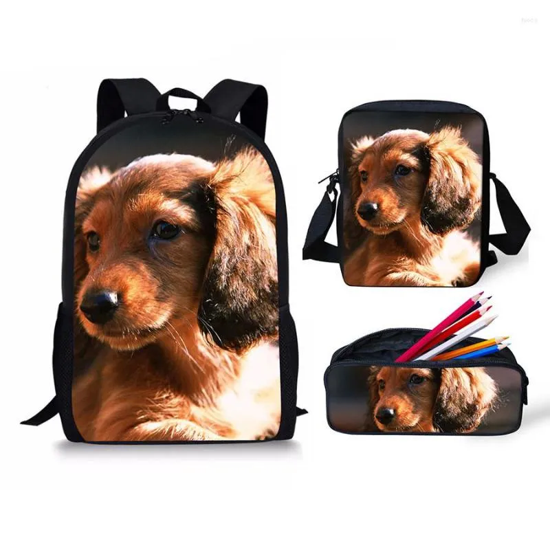 Backpack Dachshund Printing 3PCS Sets Women Canvas Schoolbags Girls School Bags For Student Travel Laptop Casual Man