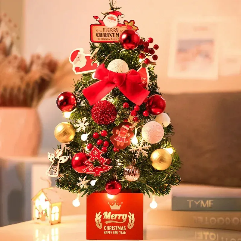 Christmas Decorations 30cm 45cm 60cm Mini Christmas Tree Artificial Fake Plant Desktop Diy Tree Glow Christmas Decoration Home Mall Party Gift 231113