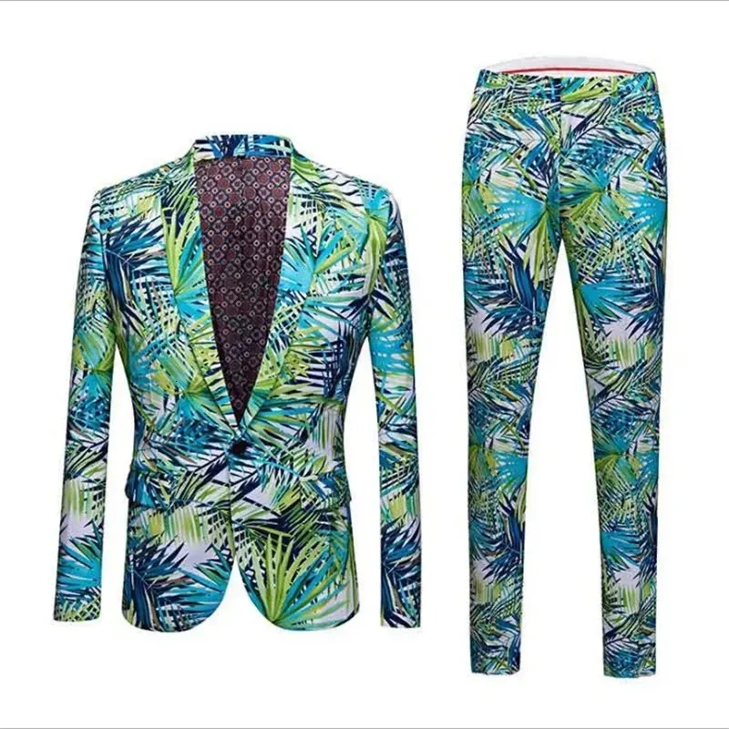 Herrenanzüge-Blazer, floraler Herren-Druck, Hochzeitsanzug-Blazer im hawaiianischen Stil, Frühlings-Herbst-Jacke, Party, Treffen, Bankett, formeller Mantel mit Hosen 231113