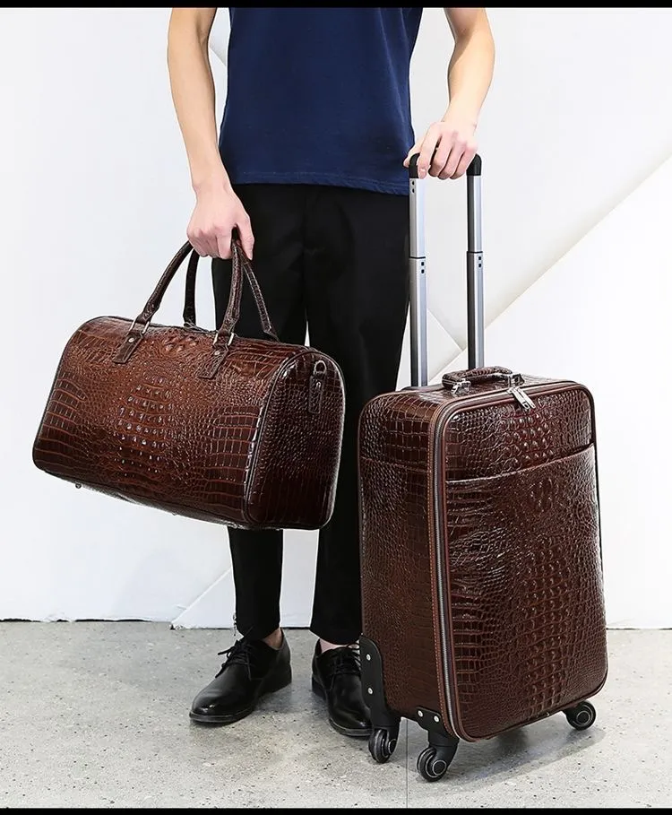 can custom 9a suitcase development Fashion bag Boarding box large capacity travel leisure trolley case alloy shoulder trolley trunk Crocodile skin set duffle match