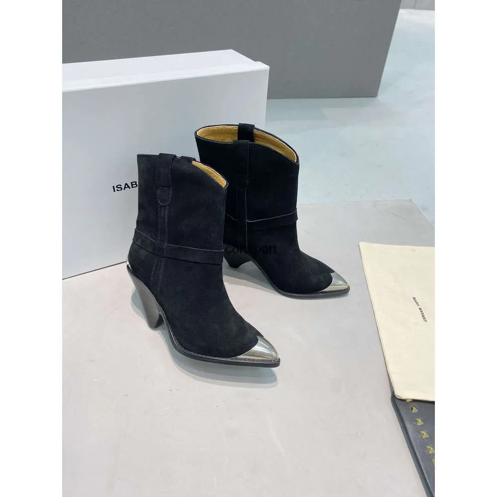 Designer Classic Isabel Boots Marant Lamsy utsmyckade svarta mockor Ankle Boots Runway Fashion Metal Heel